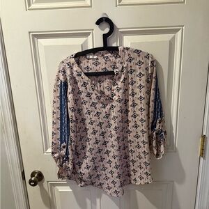 Maurices Geometric Print light pink Blouse with Blue Highlights